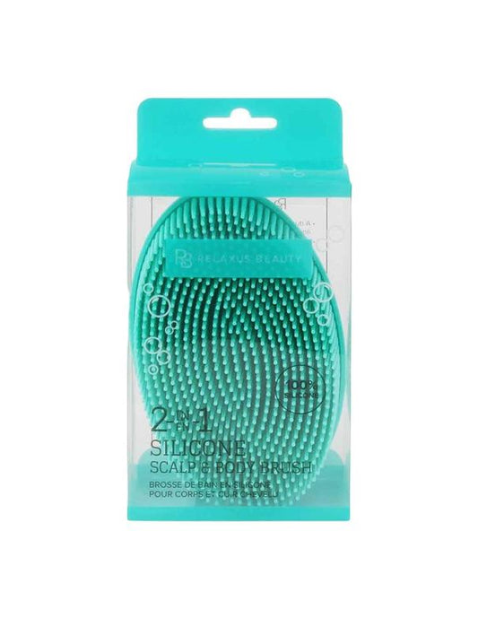 Brosse 2 en 1 en silicone pour le cuir chevelu et le corps Relaxus, menthe