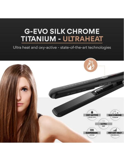 GAMA Professional G-EVO Silk Chrome Titanium Flat Iron 1.2 inch