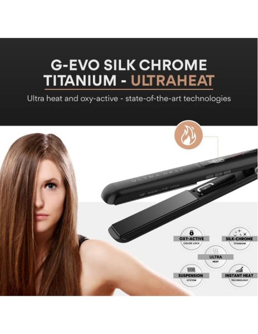 GAMA Professional G-EVO Silk Chrome Titanium Flat Iron 1.2 inch