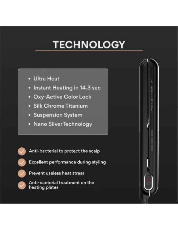 GAMA Professional G-EVO Silk Chrome Titanium Flat Iron 1.2 inch