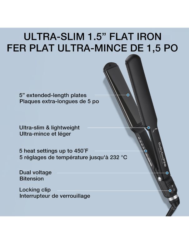 BaBylissPRO Nano Titanium Ultra Fin Fer Plat 1-1/2 - Noir