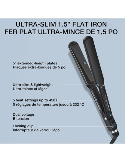 BaBylissPRO Nano Titanium Ultra Fin Fer Plat 1-1/2 - Noir