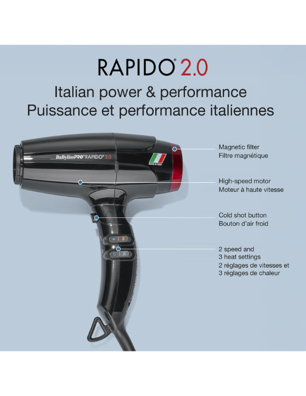 BaBylissPRO Rapido 2.0 High-performance Professional Ionic Light Hairdryer