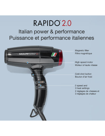 BaBylissPRO Rapido 2.0 High-performance Professional Ionic Light Hairdryer