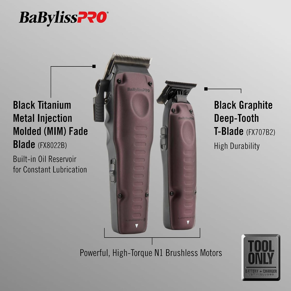 Duo tondeuse de coupe et tondeuse de finition BabylissPro FXONE Lo-ProFX Violet (batterie et chargeur NON inclus)